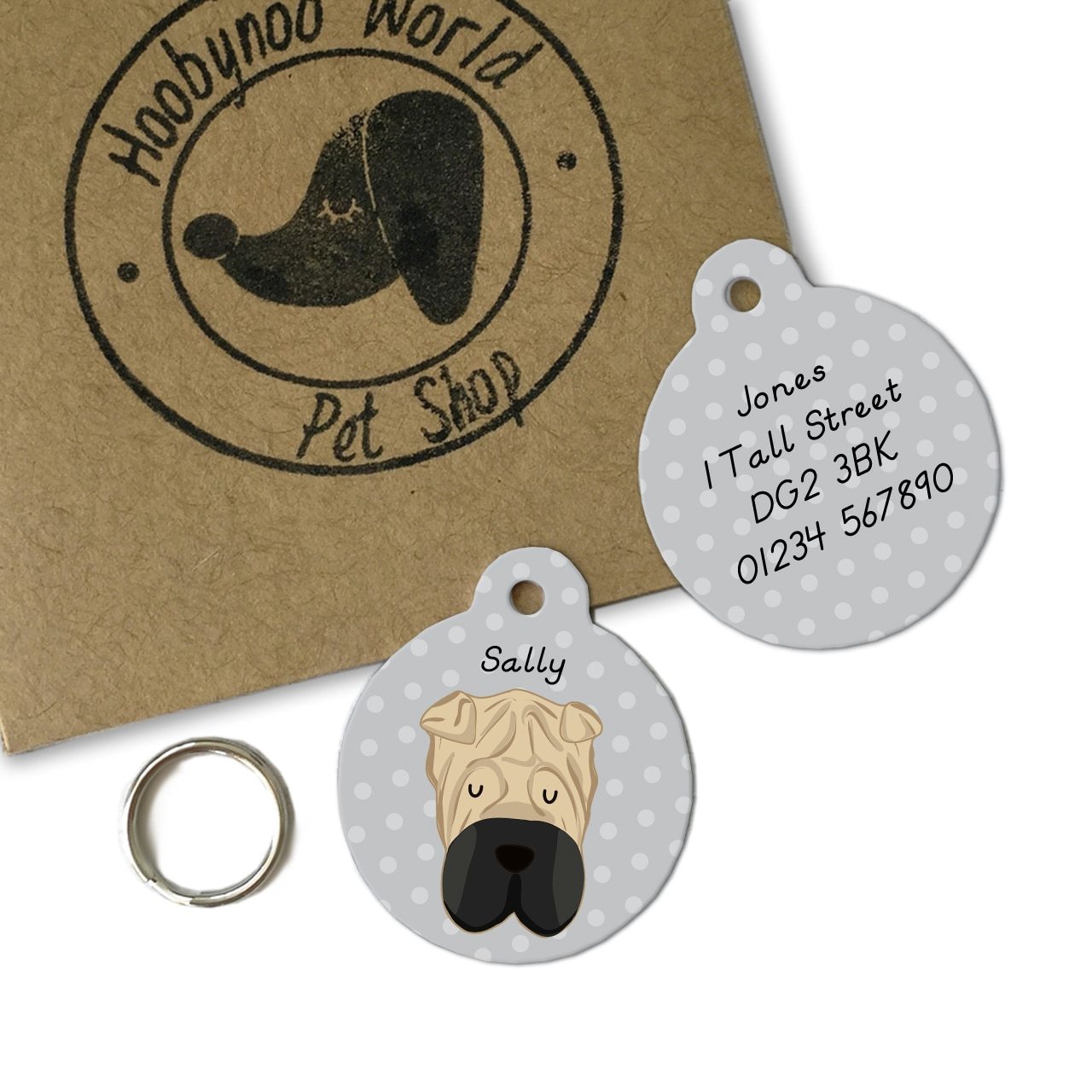 Personalised Shar Pei Dog ID Tag  - Hoobynoo - Personalised Pet Tags and Gifts