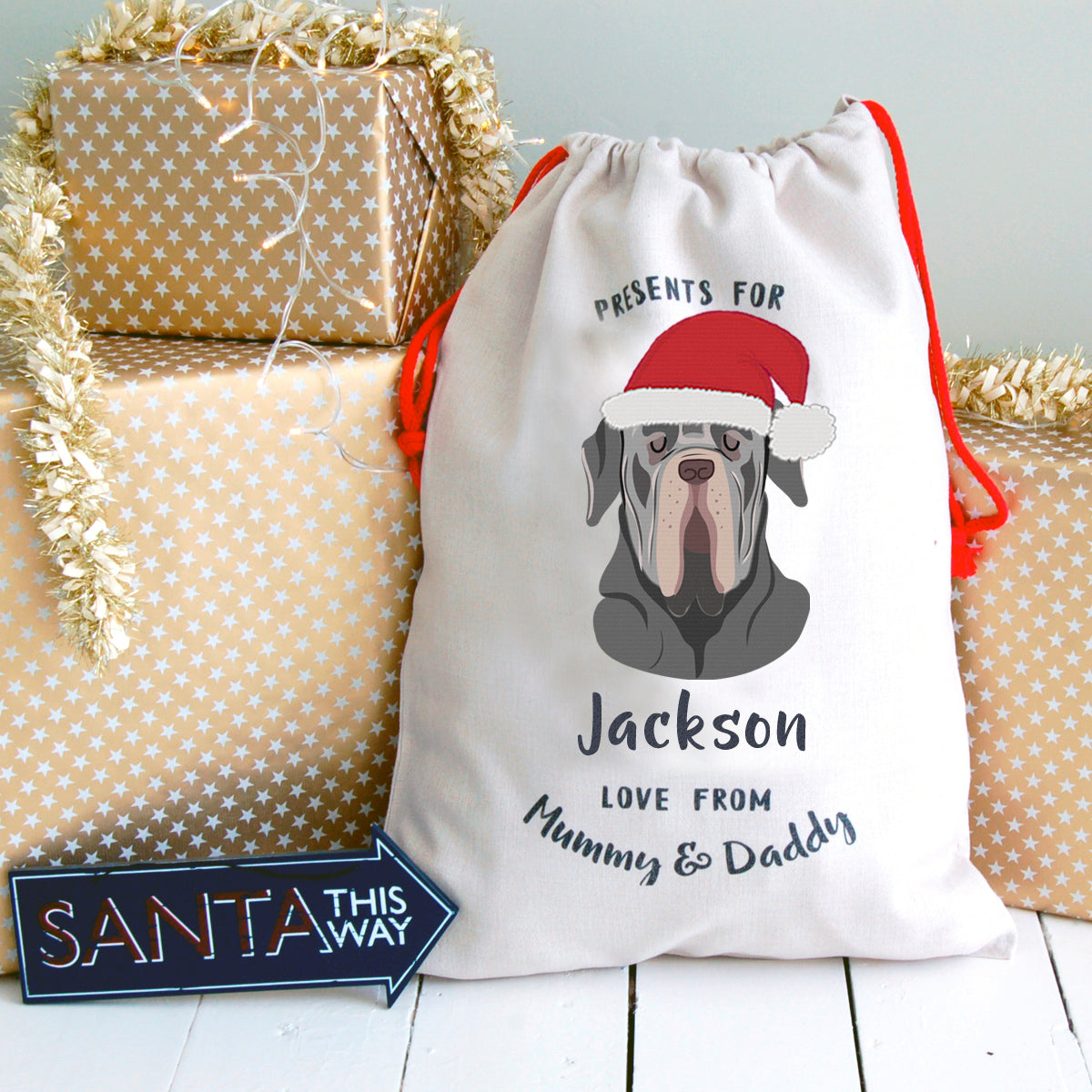 Neapolitan Mastiff Personalised Christmas Present Sack