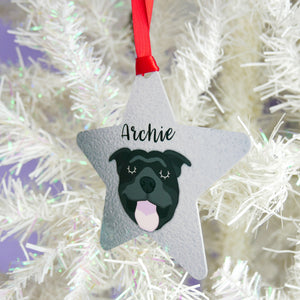 Personalised Staffie Christmas Decoration - Silver Design  - Hoobynoo - Personalised Pet Tags and Gifts