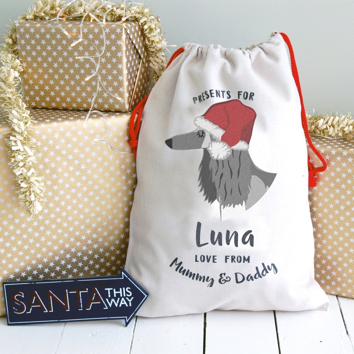 Afghan Hound Dog Treat / Christmas Sack  - Hoobynoo - Personalised Pet Tags and Gifts