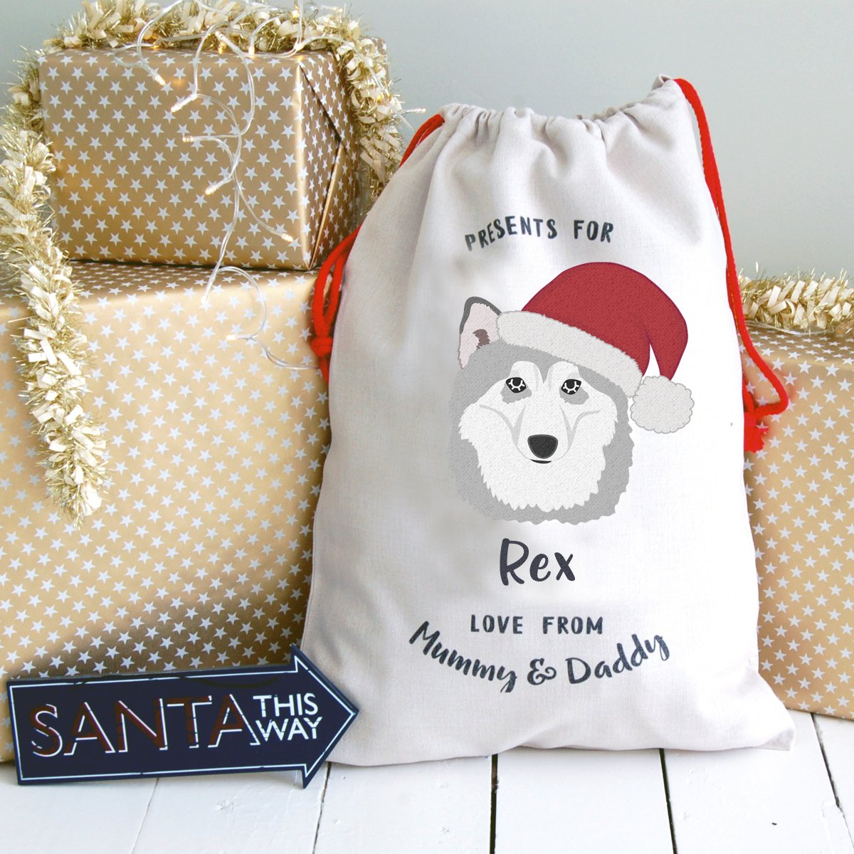 Alaskan Malamute Dog Treat / Christmas Sack  - Hoobynoo - Personalised Pet Tags and Gifts