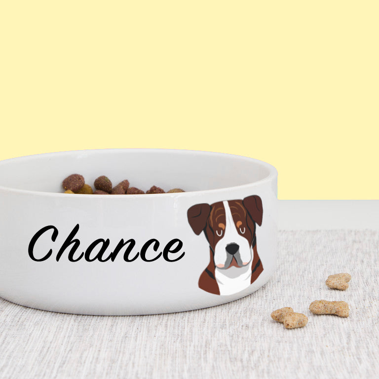 American Bulldog Dog Personalised Bold Ceramic Dog Bowl  - Hoobynoo - Personalised Pet Tags and Gifts