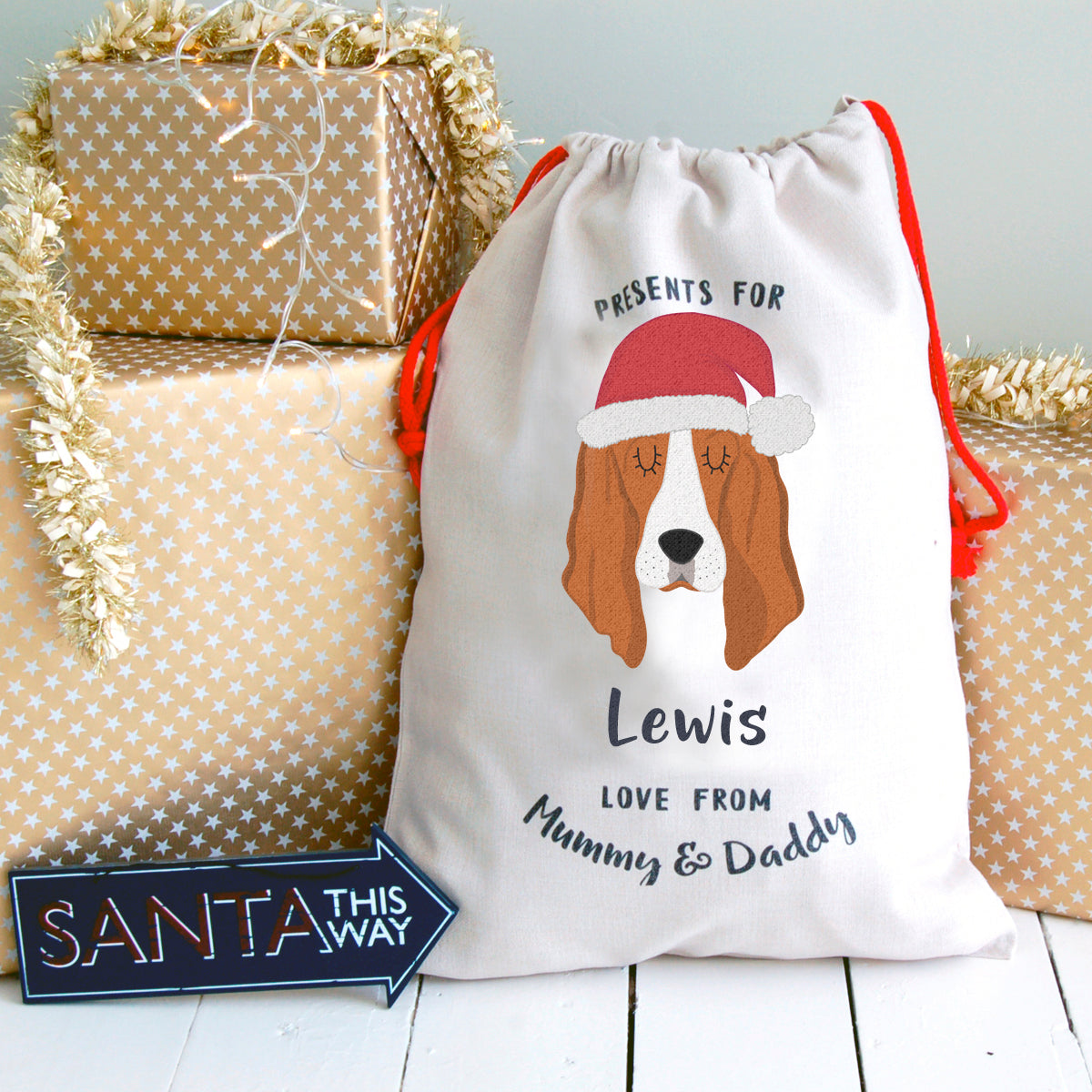 Basset Hound Dog Treat / Christmas Sack  - Hoobynoo - Personalised Pet Tags and Gifts