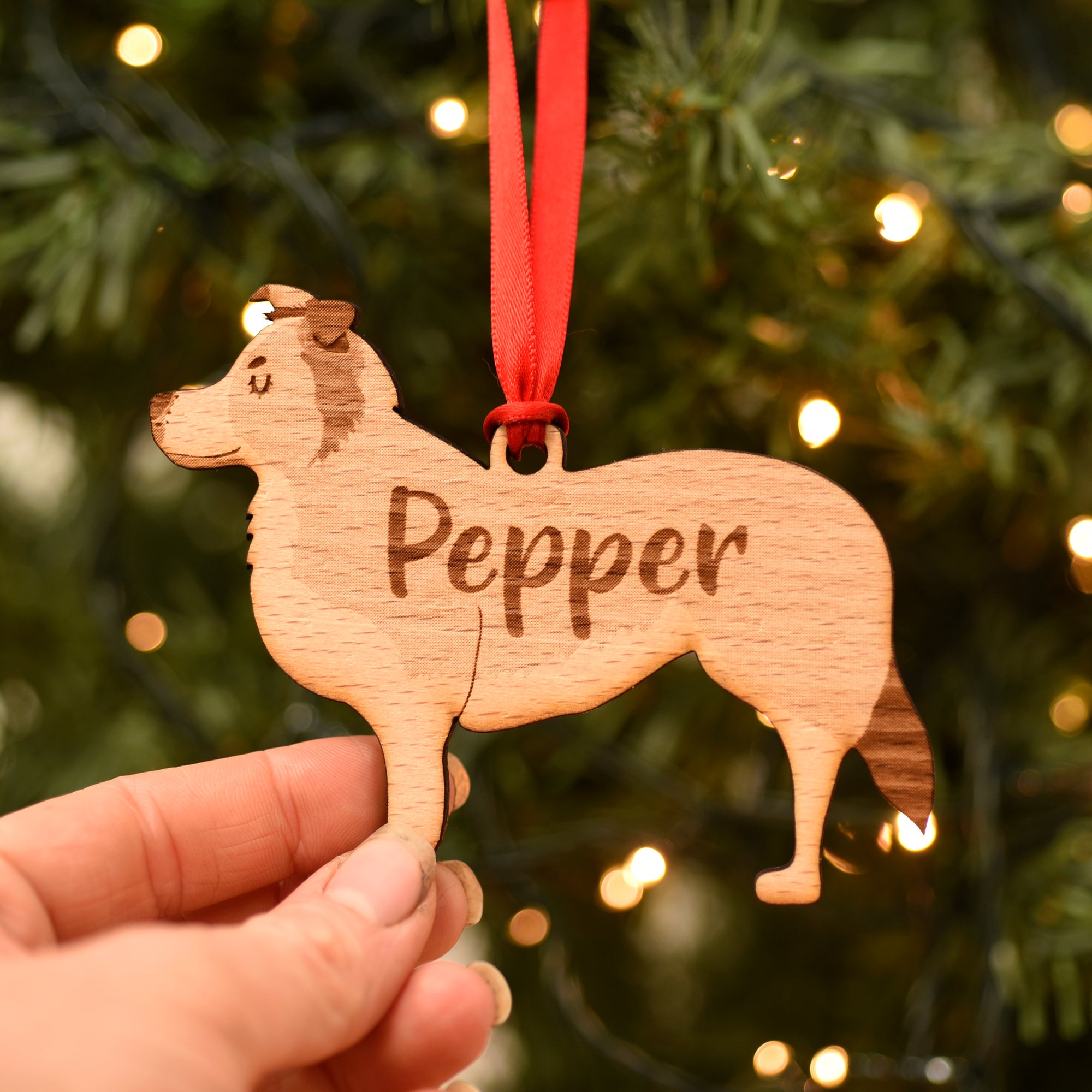 Border Collie Personalised Wooden Christmas Decoration