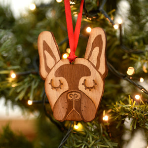 Wooden French Bulldog Christmas Ornament