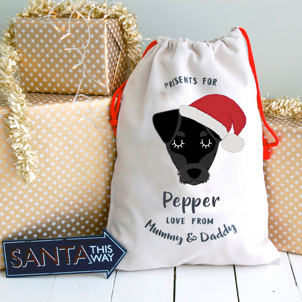 Patterdale Terrier Personalised Christmas Present Sack