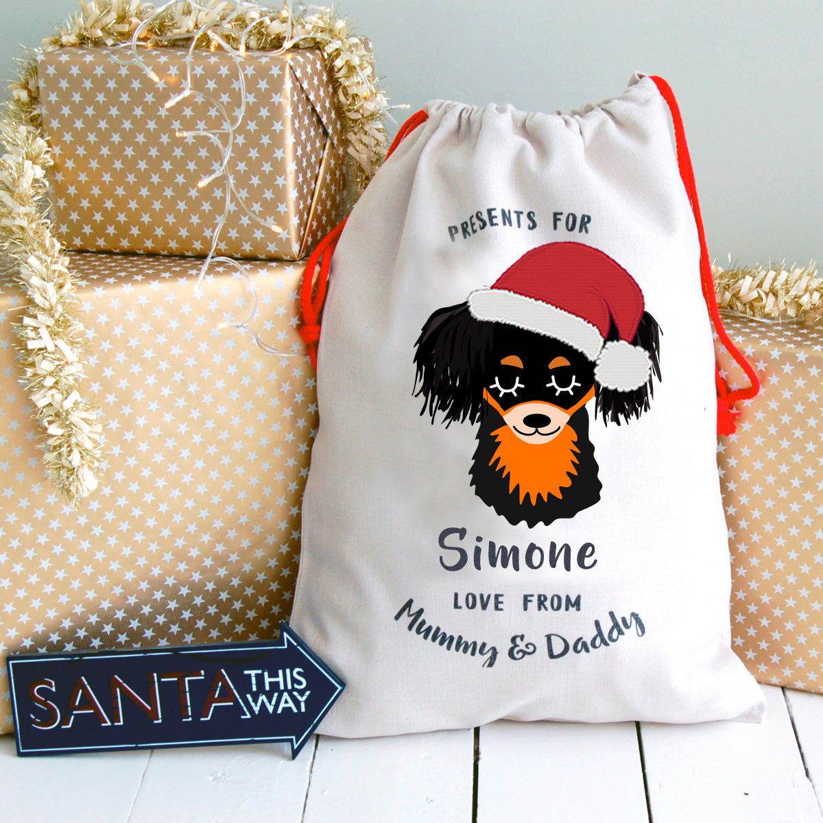 Russian Toy Terrier Personalised Christmas Present Sack