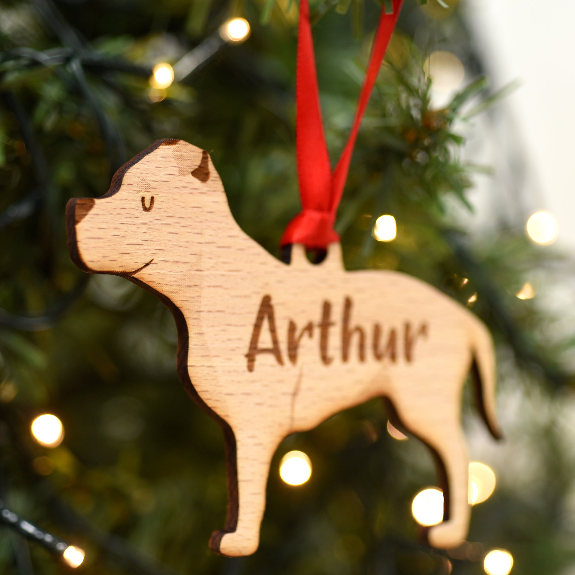 Staffordshire Bull Terrier Personalised Wooden Christmas Decoration