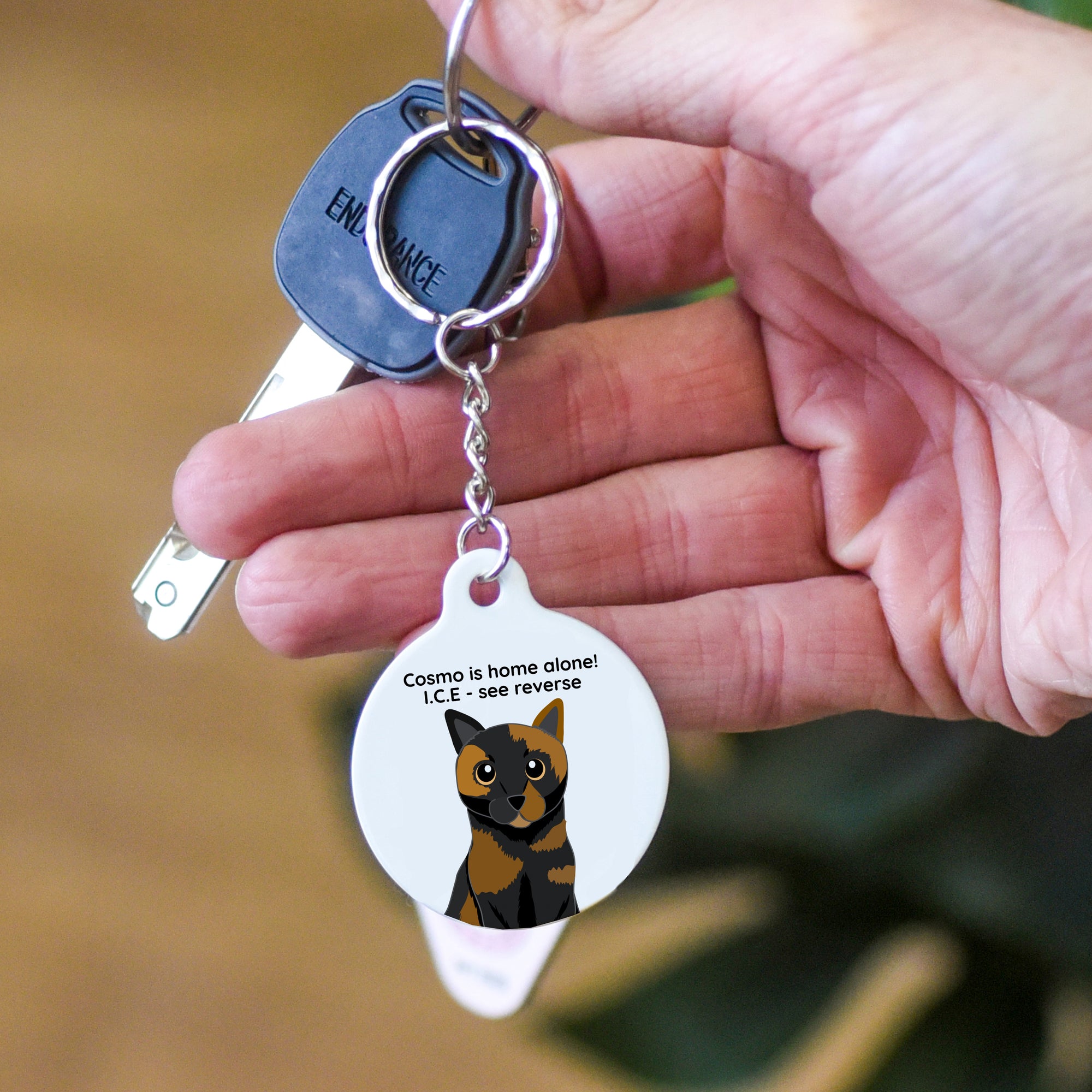 Personalised In case of Emergency Cat home alone keyring