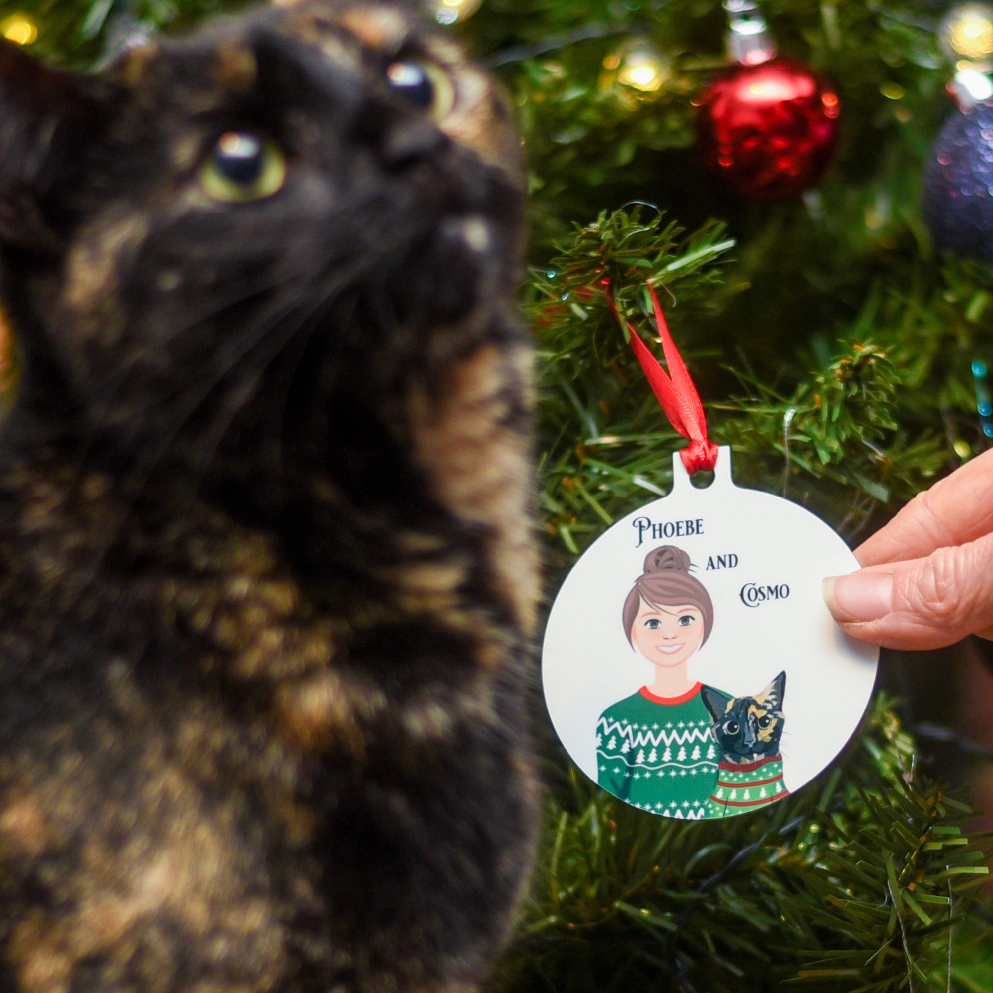 Personalised Cat Mum Christmas Jumper Decoration