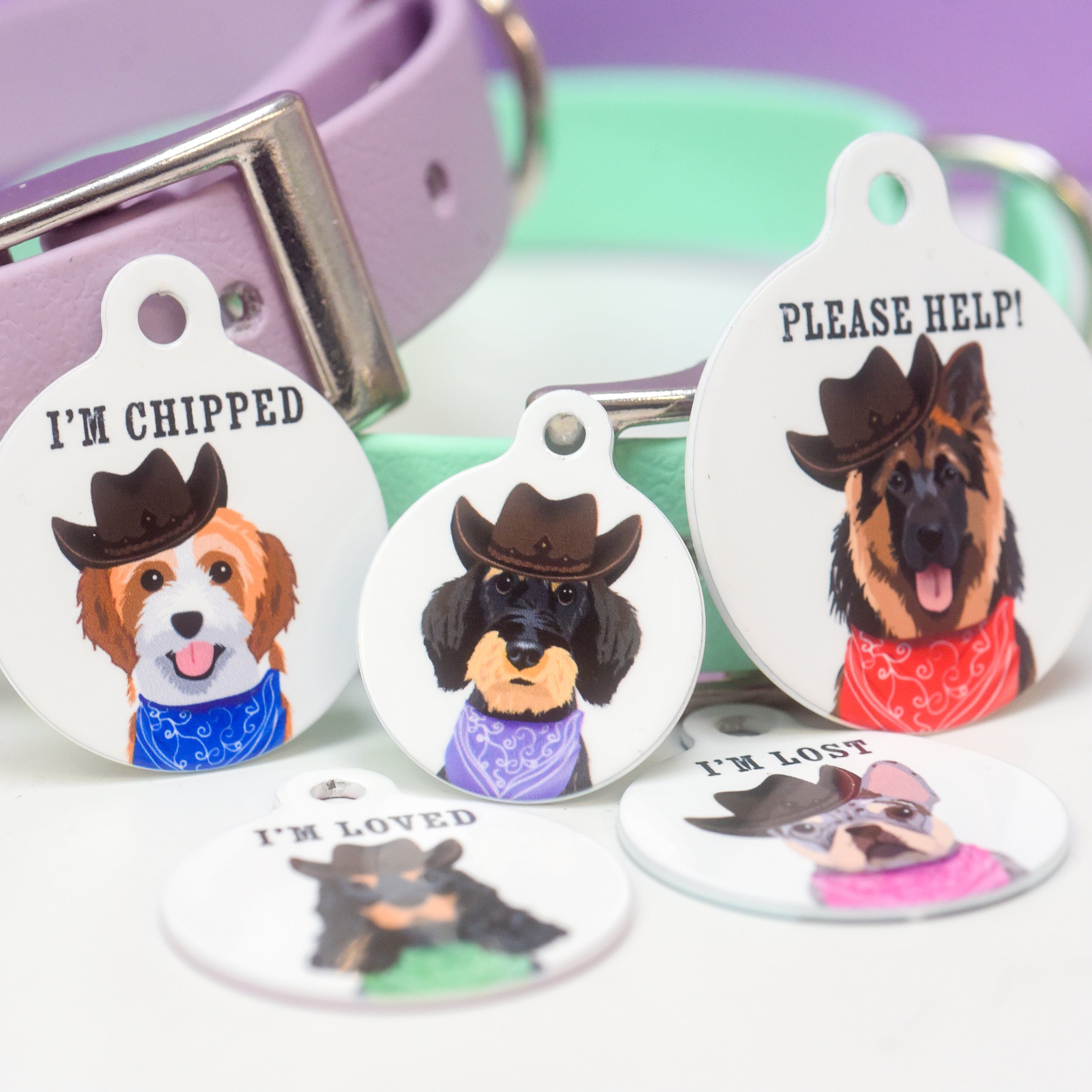 Raspberry Dog Tag Western Dog Tags Personalised Wild West Dogs Tag Cowboy Themed ID ...