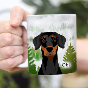 Personalised Cute Dog Illustrated Mug - Foggy Forest