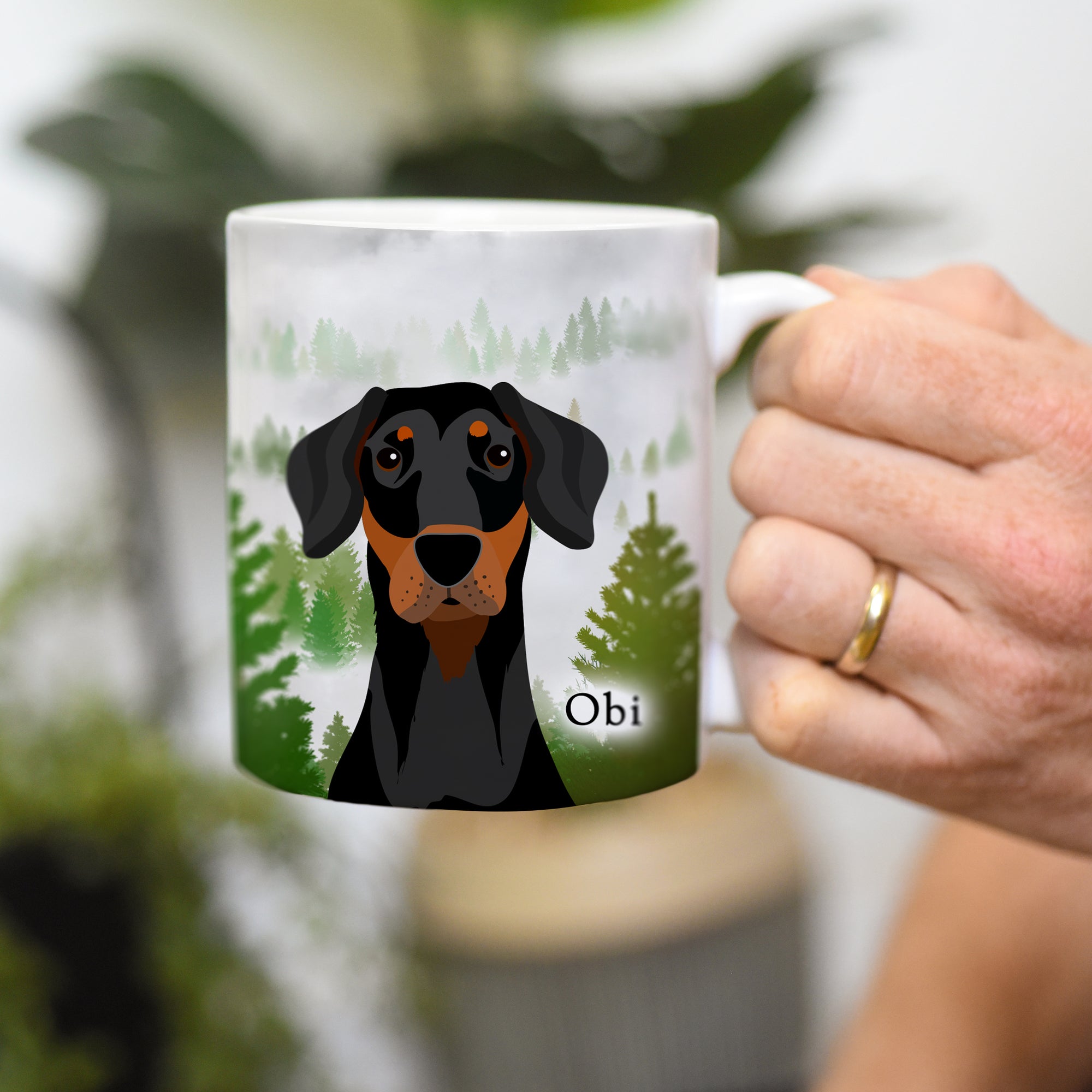 Personalised Cute Dog Illustrated Mug - Foggy Forest