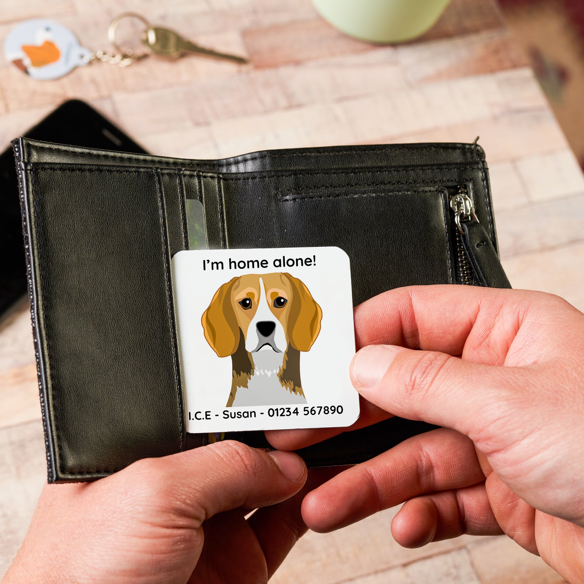 Personalised In Case Of Emergency Pet Home Alone Wallet Metal Card - Realistic Illustrations