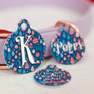 Personalised Nordic Christmas Initial Pet ID Tag - Blue