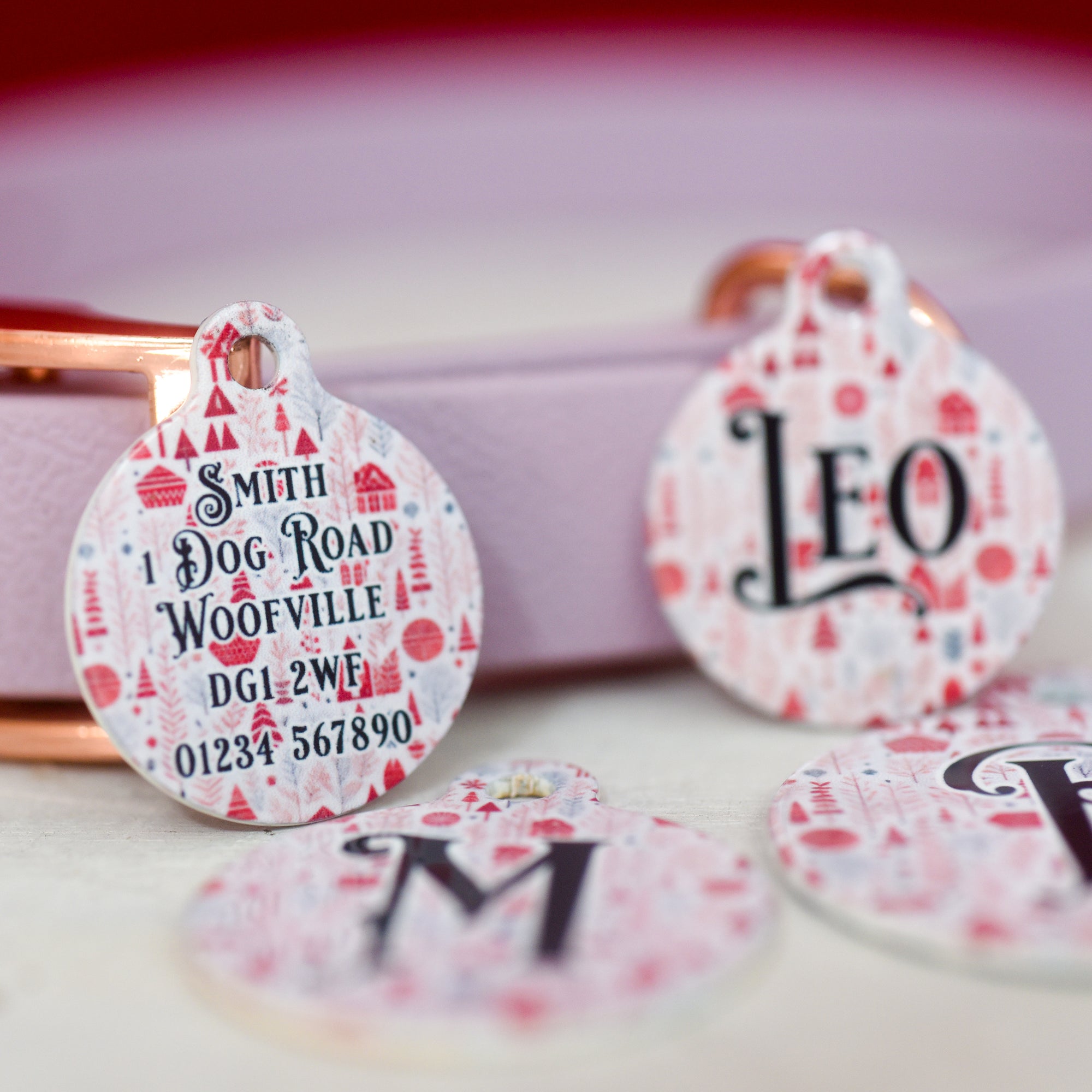 Personalised Nordic Christmas Initial Pet ID Tag - Red