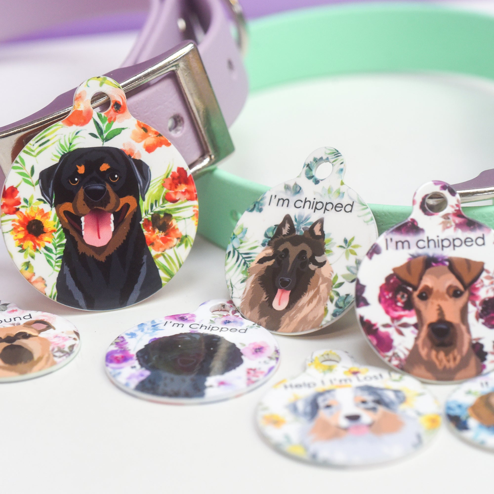 Dog Tag Personalised - Realistic Floral