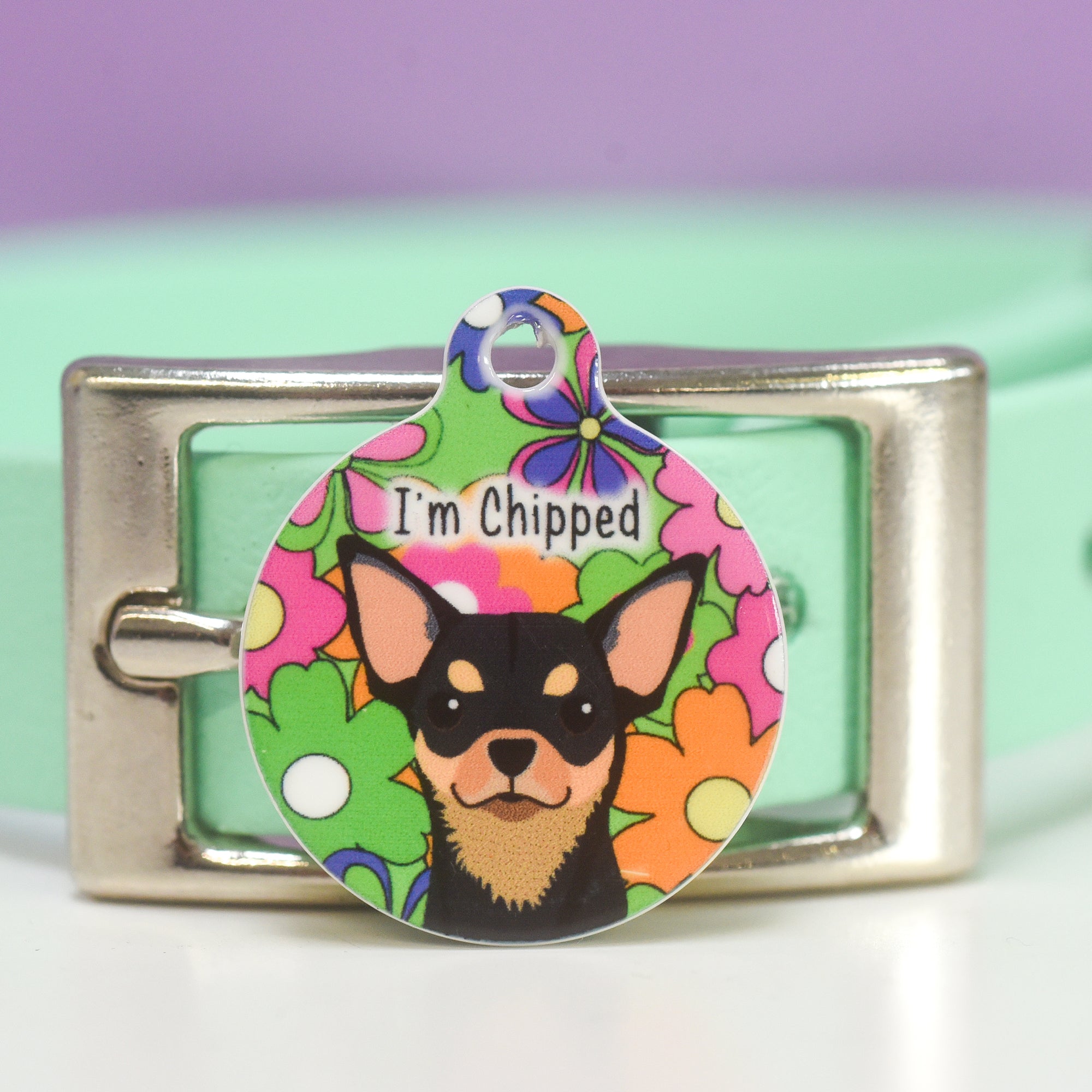 Dog Tag Personalised - Flower Power Realistic Illustrations