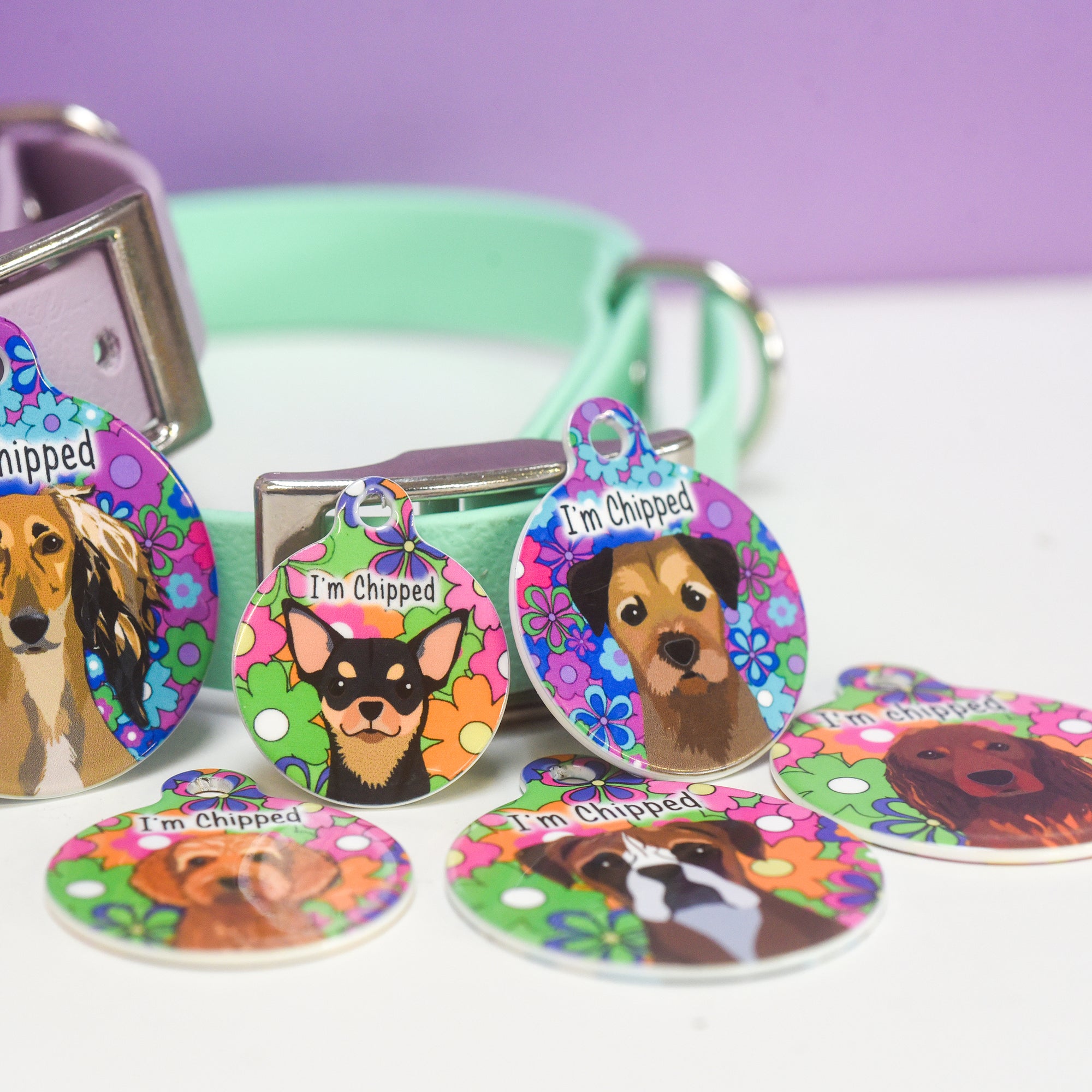 Dog Tag Personalised - Flower Power Realistic Illustrations