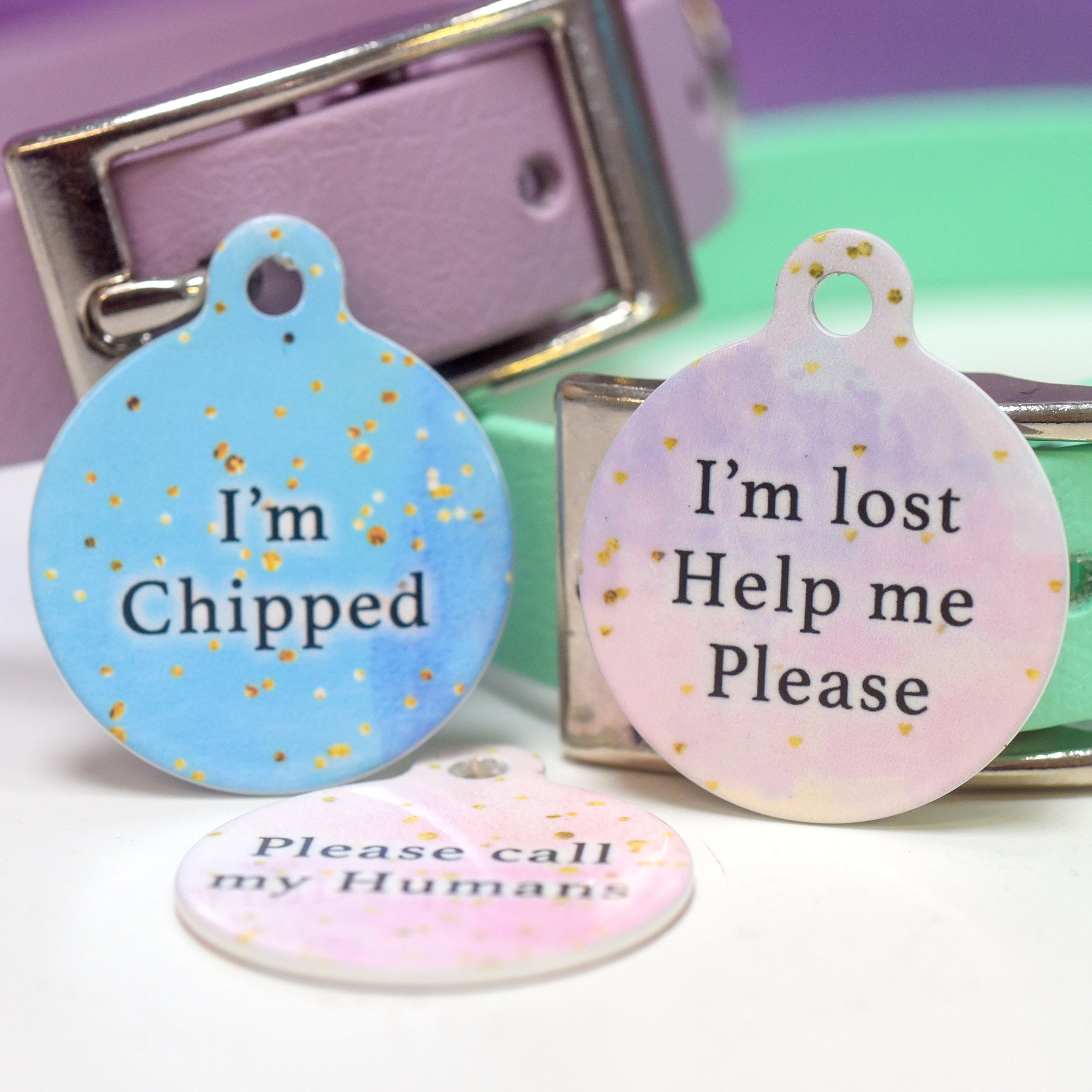 Personalised Pet ID Tag Pastel Watercolour Gold Flake