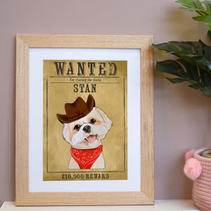 Wanted Poster - Personalised wild west dog print