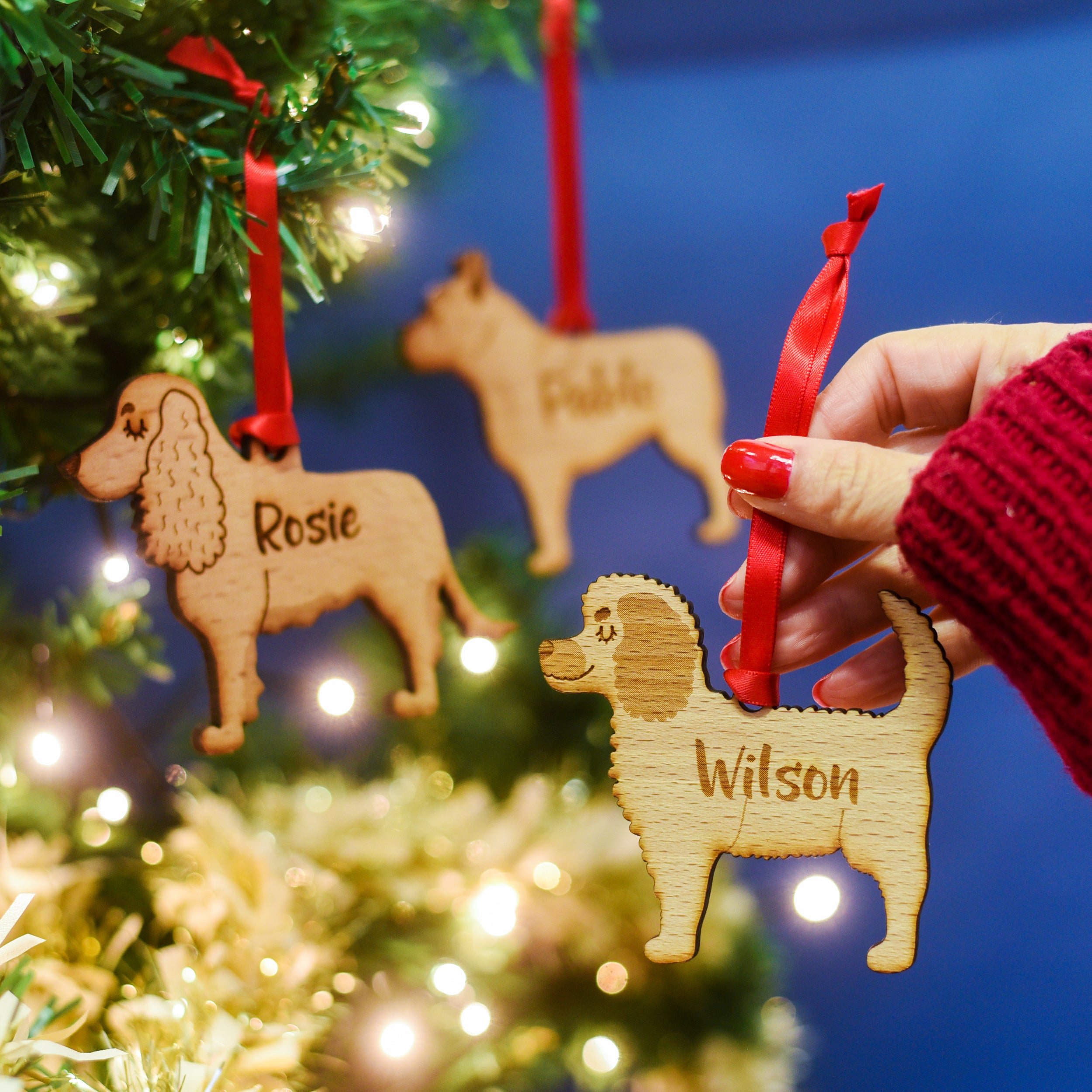 Wooden Dog Christmas Decoration Personalised With Dog's Name