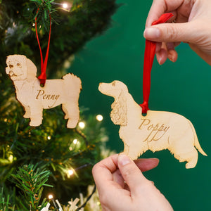 Traditional Wooden Dog Breed Christmas Decoration Personalised