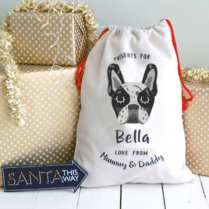 Frenchie Dog Treat in Santa Hat / Christmas Sack  - Hoobynoo - Personalised Pet Tags and Gifts