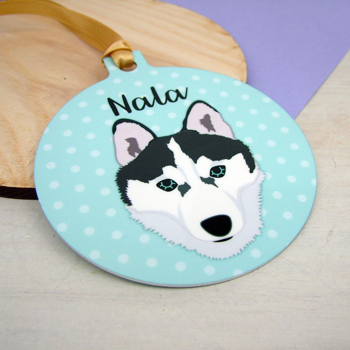 Siberian Husky Personalised Christmas Decoration - Polka Dots  - Hoobynoo - Personalised Pet Tags and Gifts
