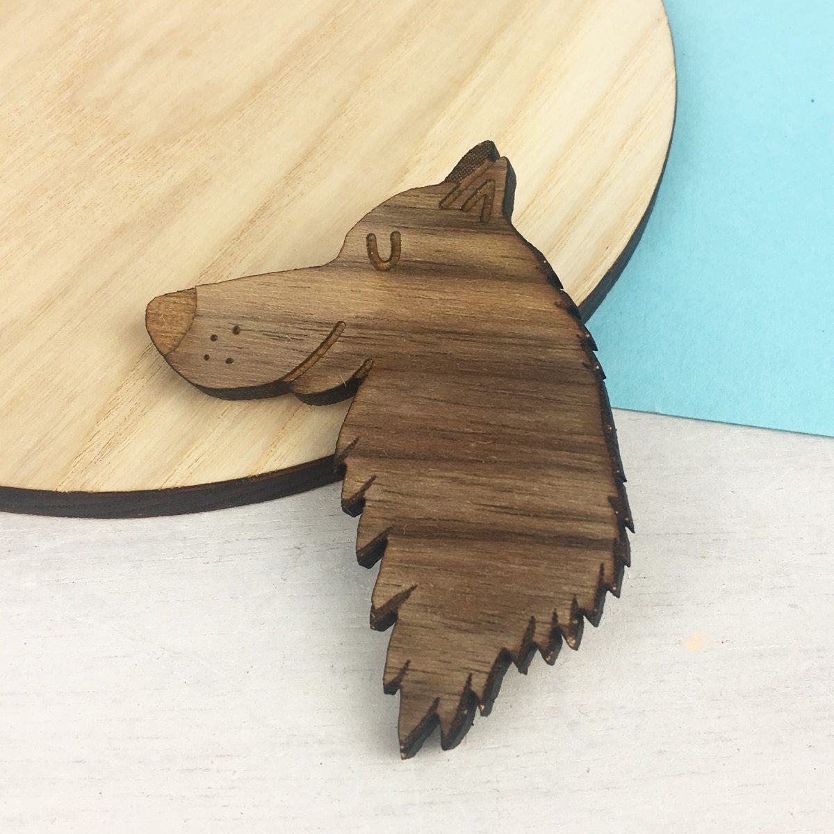 Wooden Wolf Brooch  - Hoobynoo - Personalised Pet Tags and Gifts