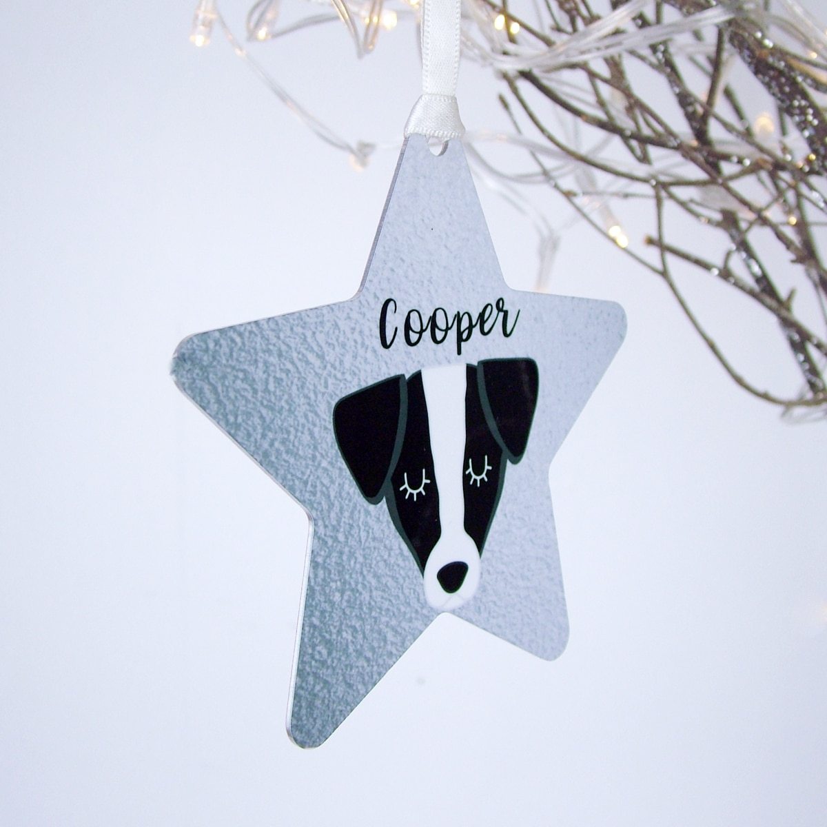 Silver Printed Personalised Dog Hanging Christmas Decoration  - Hoobynoo - Personalised Pet Tags and Gifts