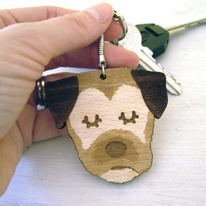 Border Terrier Wooden Keyring  - Hoobynoo - Personalised Pet Tags and Gifts