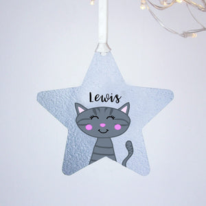 Silver Printed Personalised Cat Christmas Decoration  - Hoobynoo - Personalised Pet Tags and Gifts