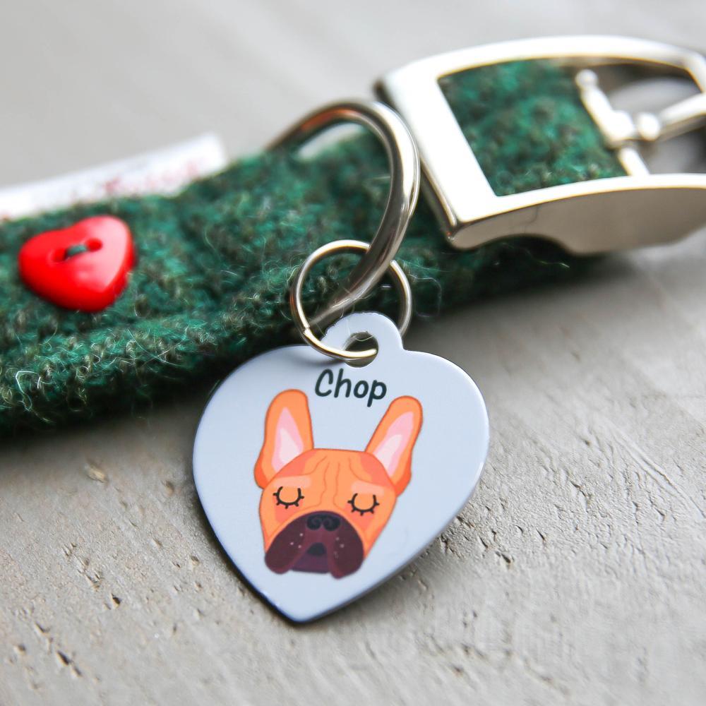 French Bulldog Personalised Pet ID Tag - Heart  - Hoobynoo - Personalised Pet Tags and Gifts