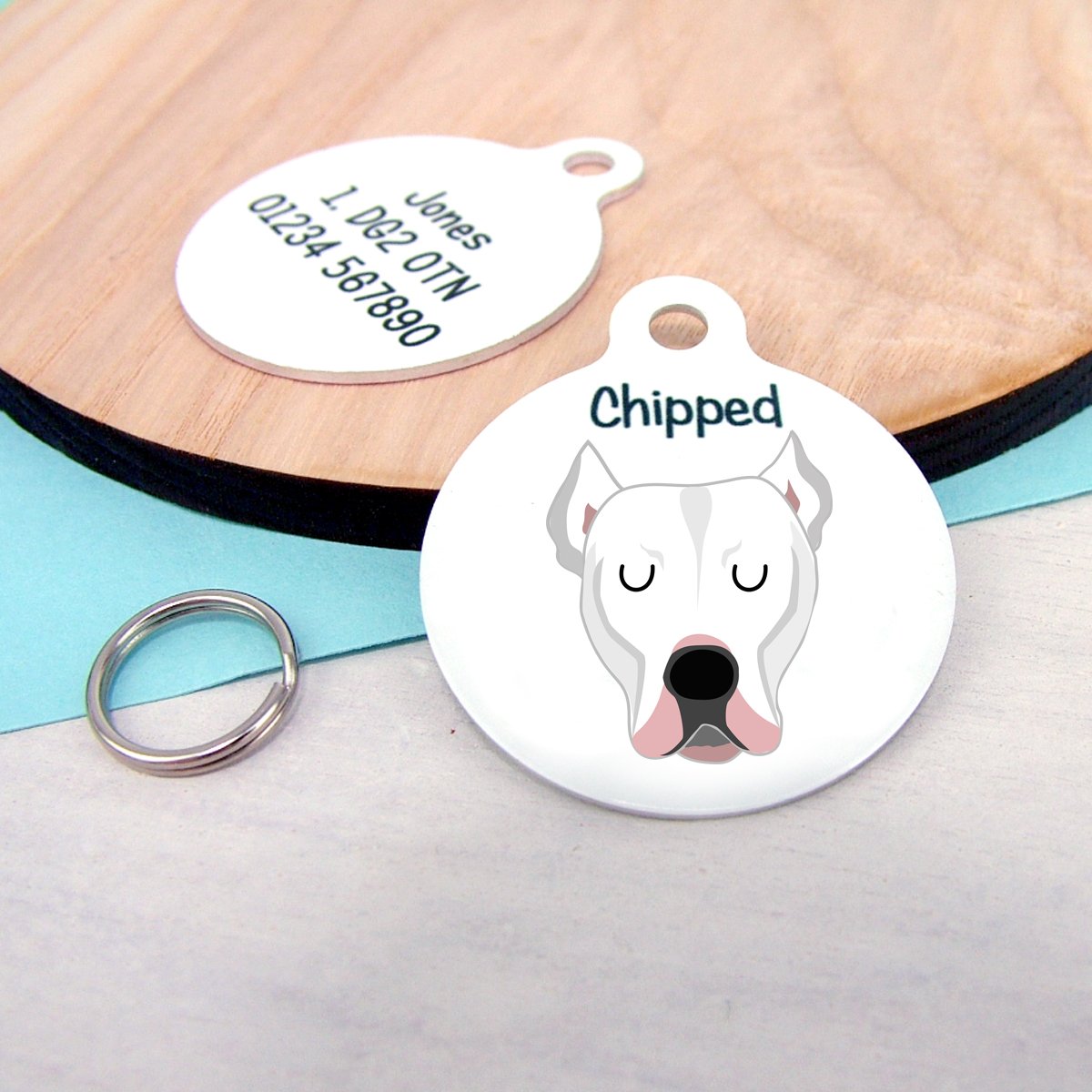 Dogo Argentino Personalised name ID Tag - White  - Hoobynoo - Personalised Pet Tags and Gifts