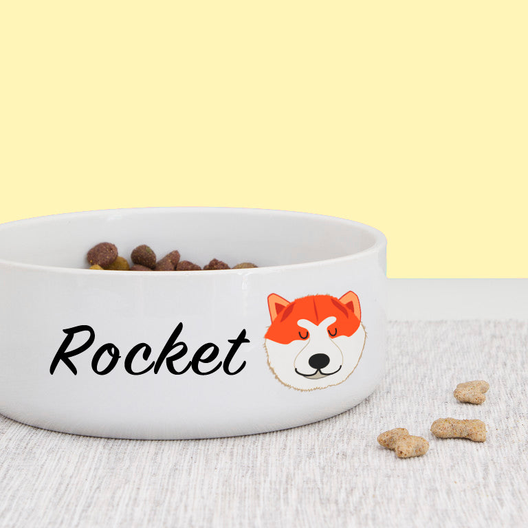 Japanese Akita Personalised Ceramic Dog Bowl  - Hoobynoo - Personalised Pet Tags and Gifts