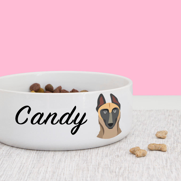 Belgian Malinois Dog Personalised Bold Ceramic Dog Bowl  - Hoobynoo - Personalised Pet Tags and Gifts