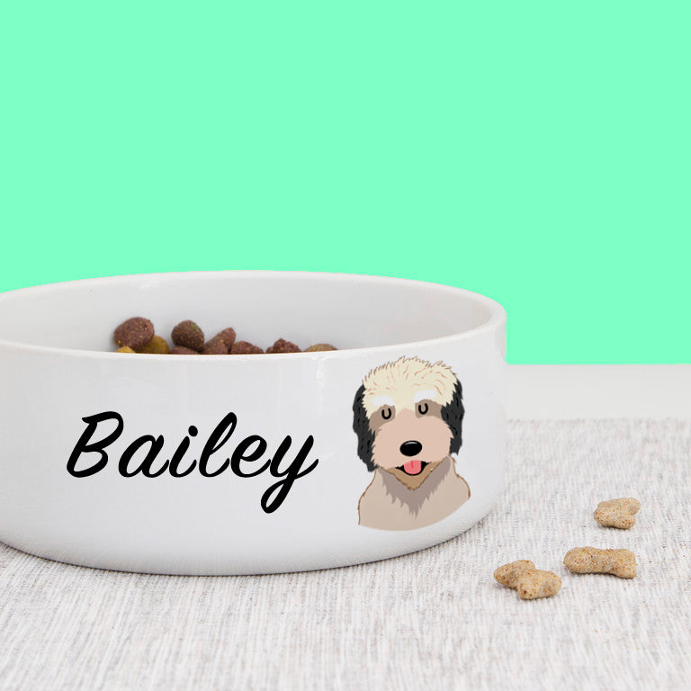 Catalan Sheepdog Dog Personalised Bold Ceramic Dog Bowl  - Hoobynoo - Personalised Pet Tags and Gifts