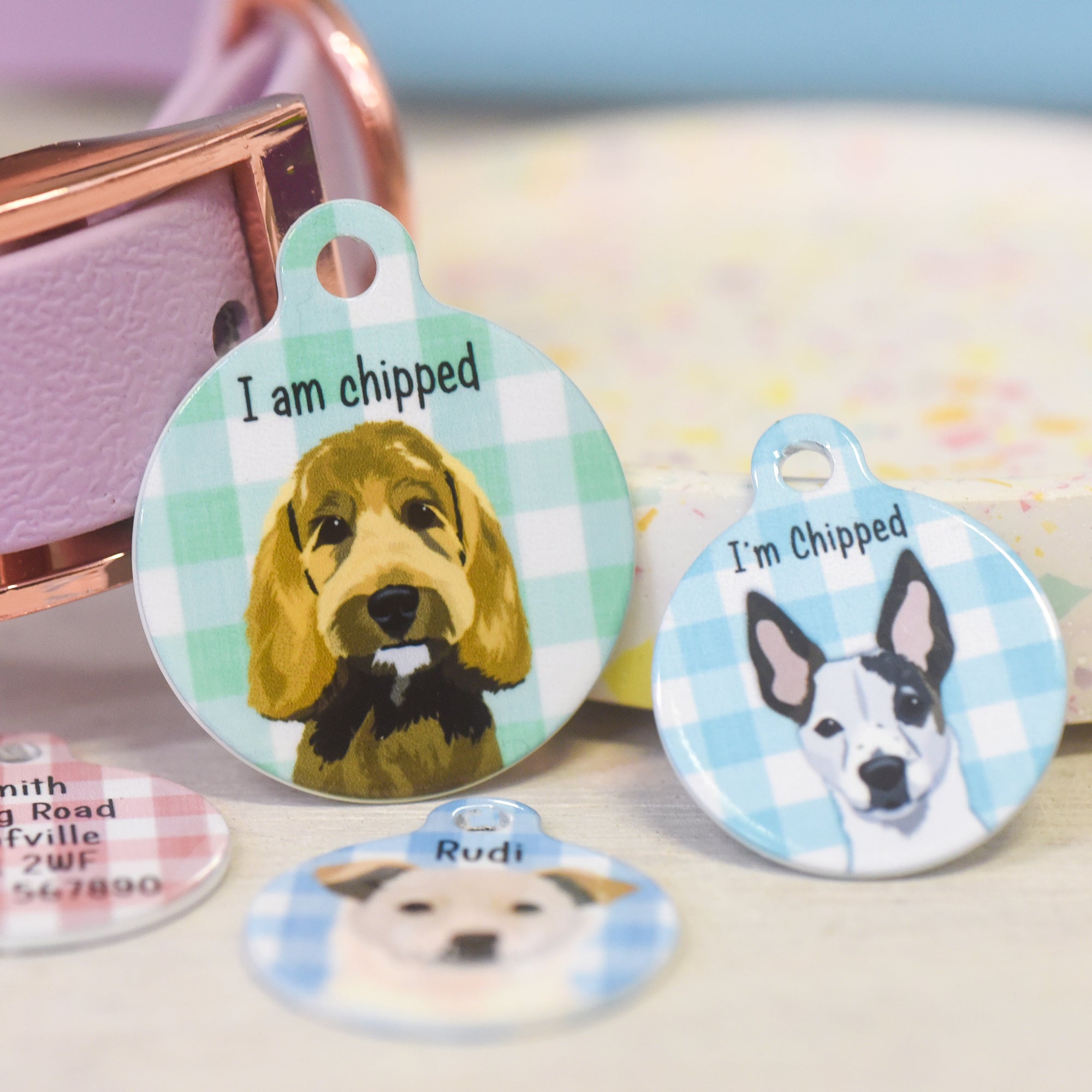 Custom Illustration Dog Tag  Personalised  - Gingham Collection