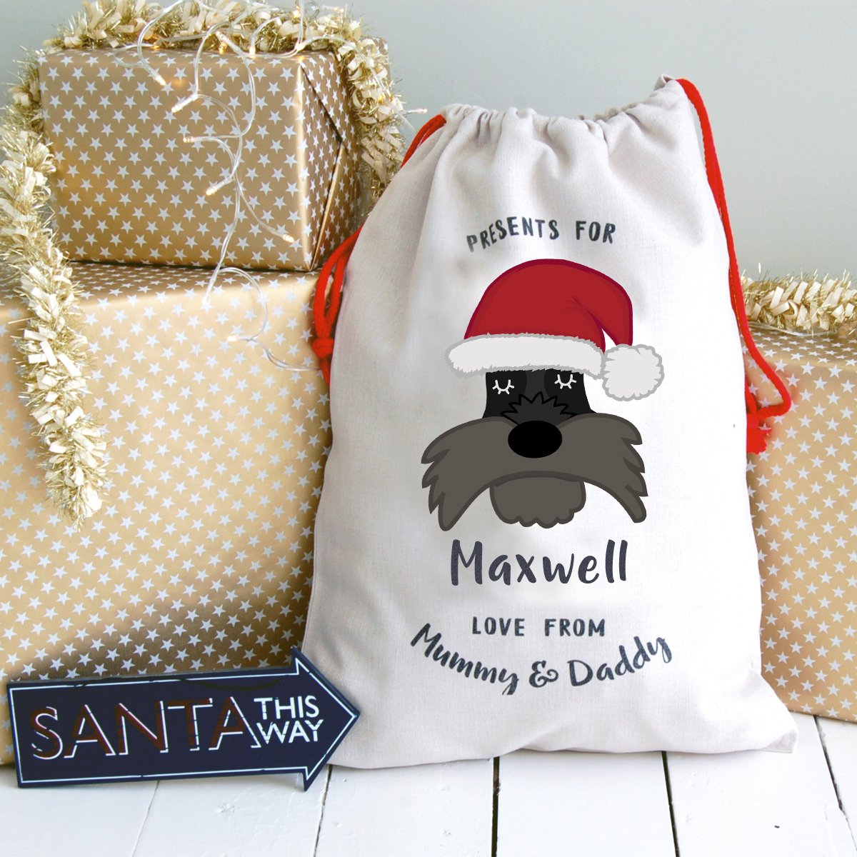 Schnauzer Christmas Sack Personalised  - Hoobynoo - Personalised Pet Tags and Gifts