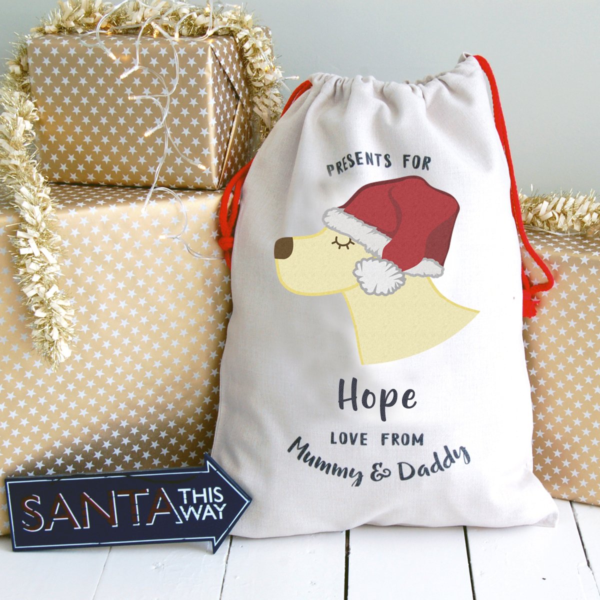 Labrador Christmas Sack Personalised  - Hoobynoo - Personalised Pet Tags and Gifts