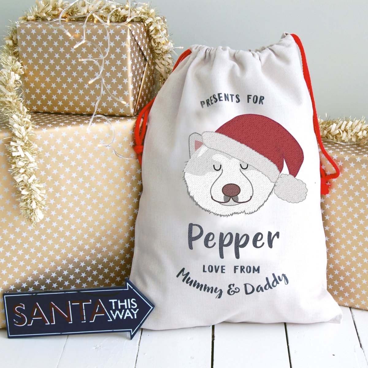 Japanese Akita Dog Treat / Christmas Sack - SMALL  - Hoobynoo - Personalised Pet Tags and Gifts