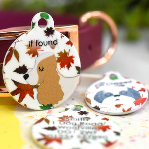 Dog Tag Personalised - Autumn Leaves Red