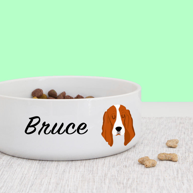 Basset Hound Dog Personalised Bold Ceramic Dog Bowl  - Hoobynoo - Personalised Pet Tags and Gifts