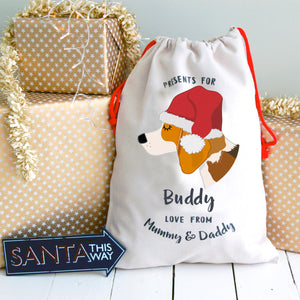 Beagle Personalised Christmas Present Sack  - Hoobynoo - Personalised Pet Tags and Gifts