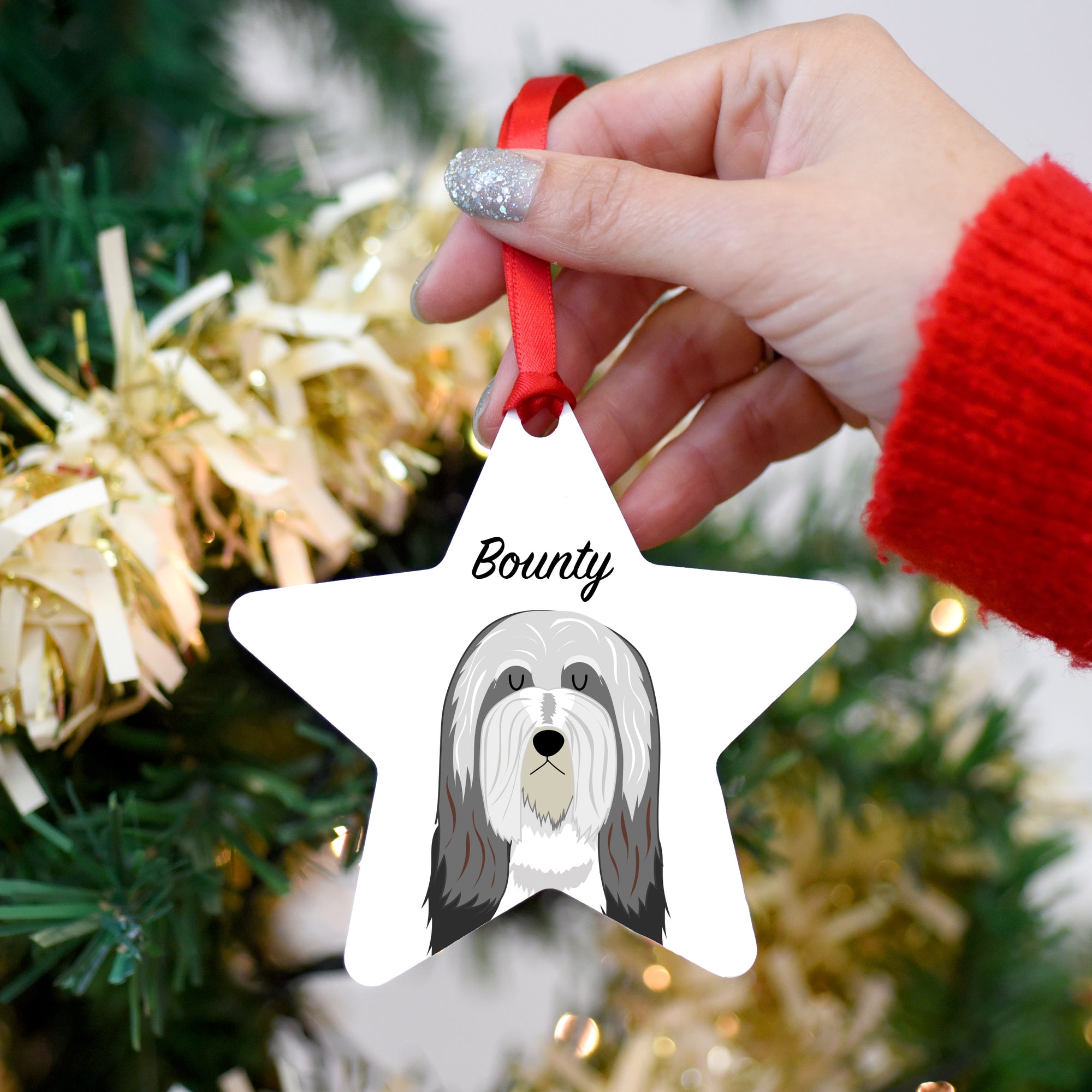 Bearded Collie Personalised Dog Christmas Decoration