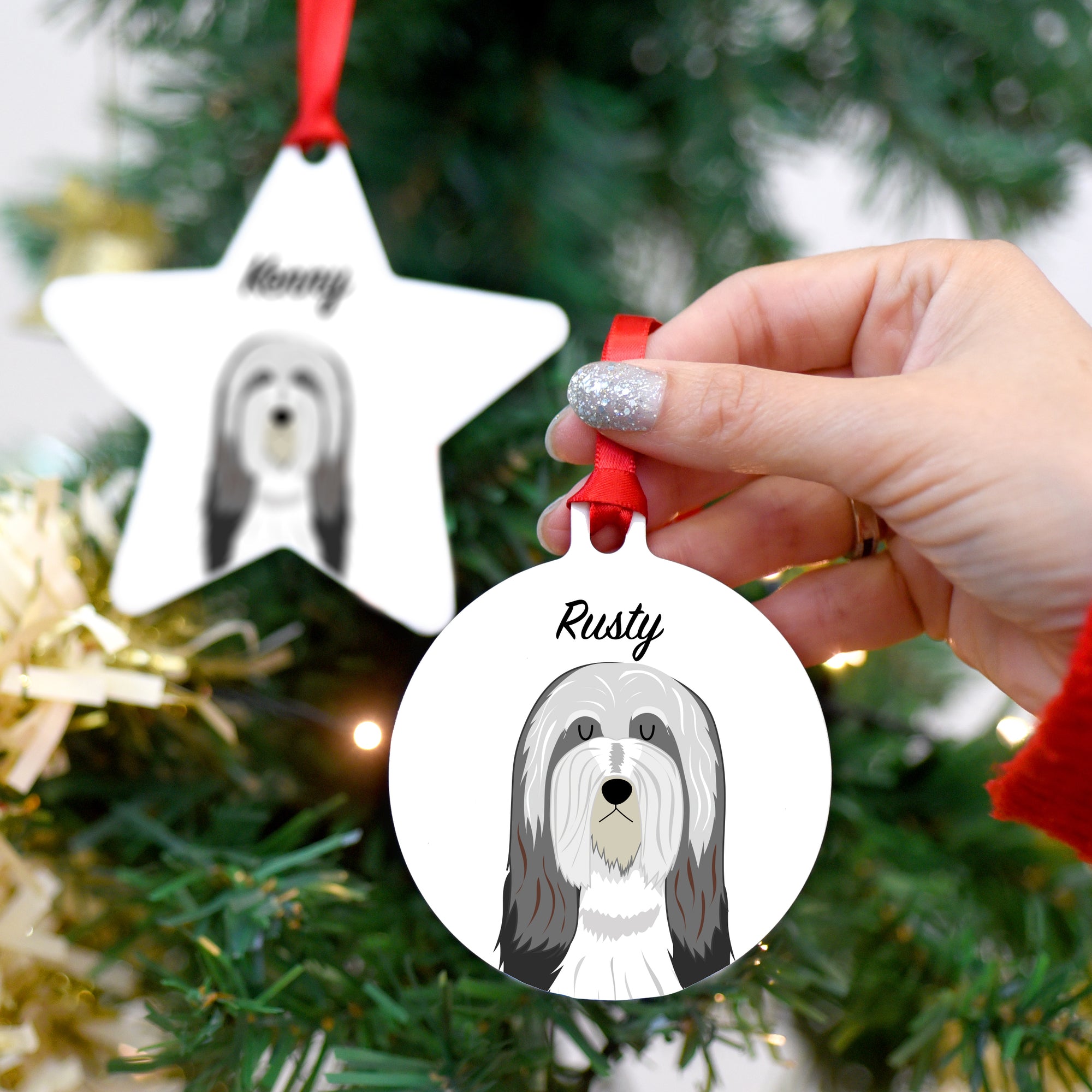 Bearded Collie Personalised Dog Christmas Decoration
