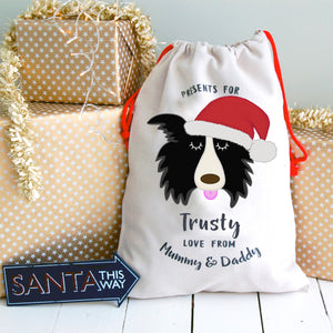 Border Collie Personalised Christmas Present Sack  - Hoobynoo - Personalised Pet Tags and Gifts