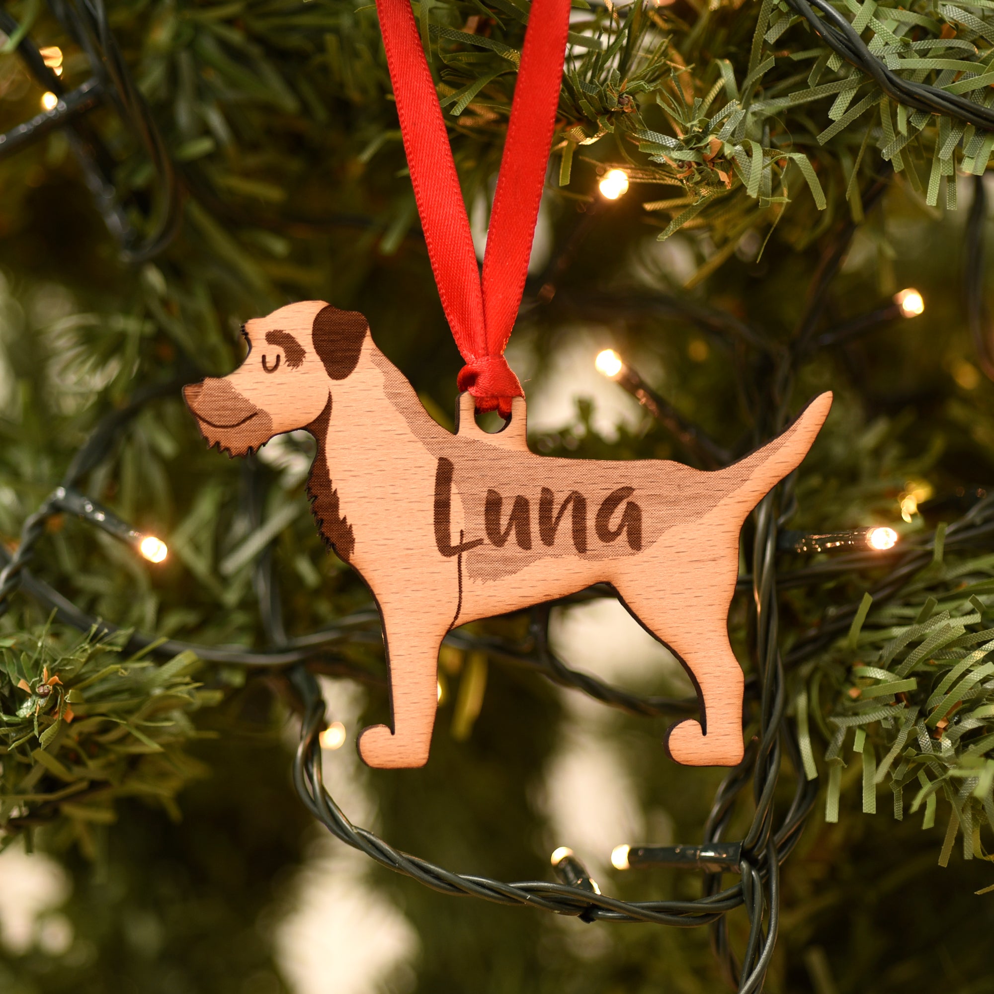 Border Terrier Personalised Wooden Christmas Decoration