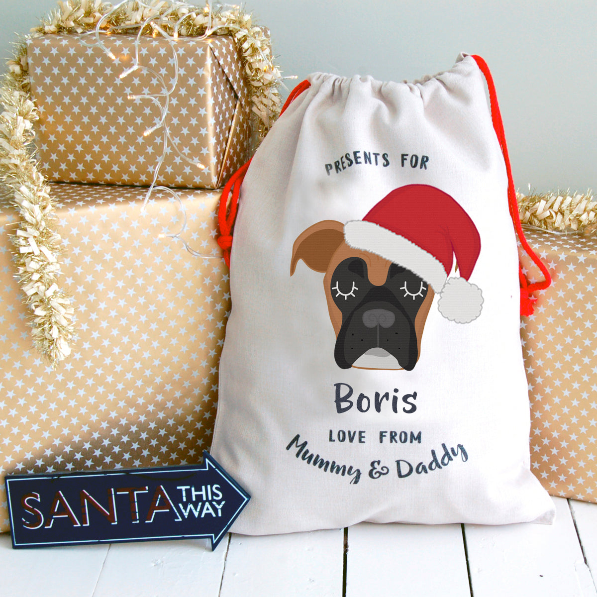 Boxer Personalised Christmas Present Sack  - Hoobynoo - Personalised Pet Tags and Gifts